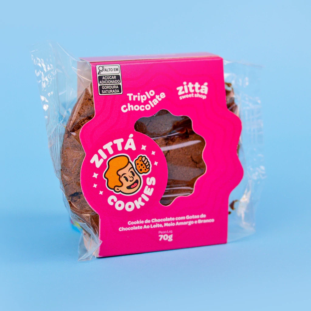 Cookie Triplo chocolate e sua embalagem original Zittá